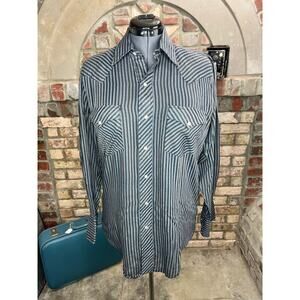 open range western top striped black gray pearl snaps